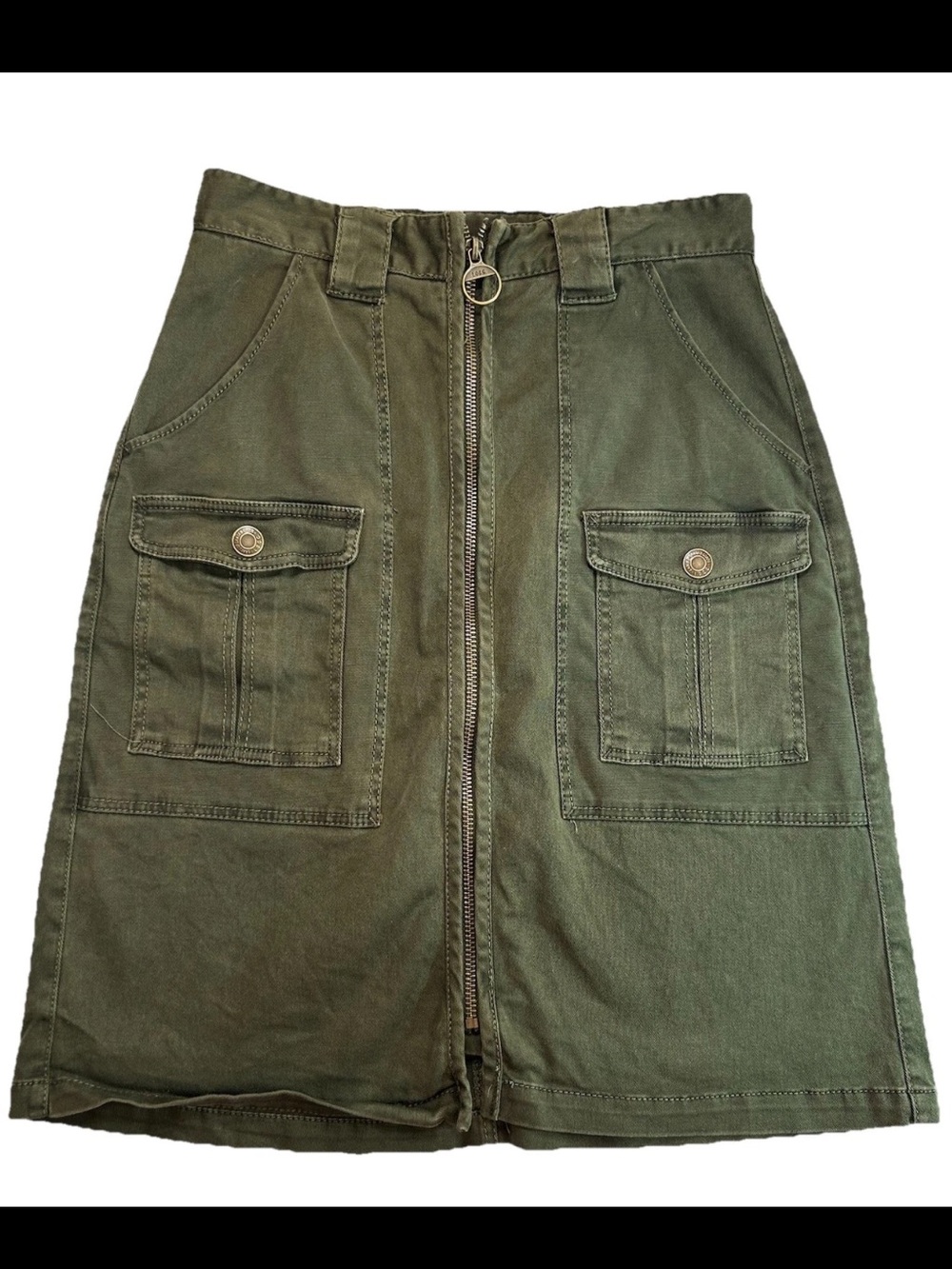 H&M L.O.G.G. Olive Utility A-Line Skirt with Front Zip Size 6